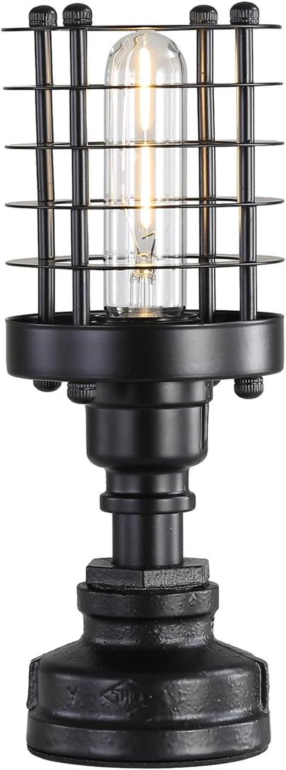 Retro Industrial Steampunk Water Pipe Table Lamp Base, E26 Vintage Edison Desk Lamp with Switch Plug, Indoor Lights Decor for Bedside Living Bedroom Home Improvement (Black-Cylinder)