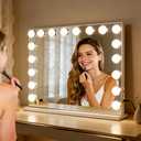 M MIVONDA Hollywood Vanity Mirror with 18 Bulbs Lights, Large Lighted Makeup Mirror for Desk and Wall, Dimmable 3 Lighting Modes, Plug-in & USB Charger Port, White