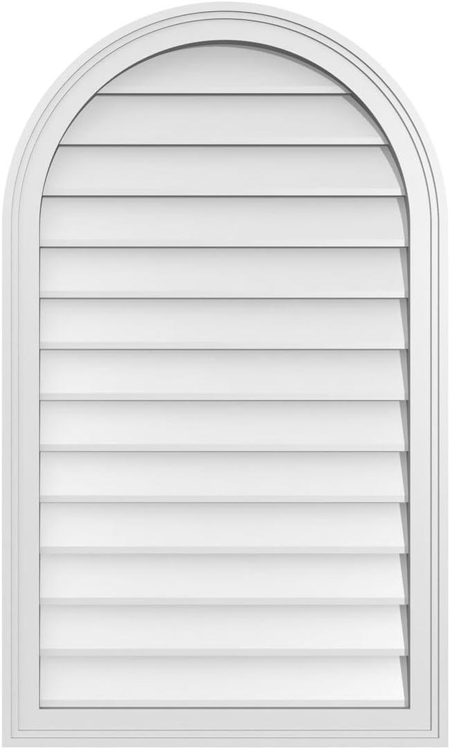 Ekena Millwork GVPRT24X4002SN Round Top Surface Mount PVC Gable Vent, 24"W x 40"H, Factory Primed White