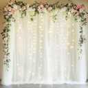 Fomcet Ivory Tulle Backdrop Curtains with Lights String 10FT X 8FT Sheer Curtain with Lights Tulle Curtains Backdrop for Wedding Birthday Party Baby Shower Photo Shoot (2 Panels 5x8FT)
