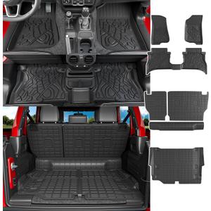 powoq Floor Mat Compatible with 2021-2025 Jeep Wrangler JL 4XE 4 Door Trunk Mat Backrest Mat TPE Replacement for 21-25 Jeep Wrangler JL Accessories (Fit 21-25 JL 4XE, Trunk Mat+Backrest Mat+Floor Mat)