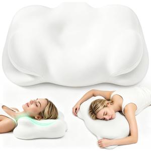 Cloud Support Pillow Sleep Support Pillow, Memory Ergonomic Pillows for Neck Pain Relief with Breathable Pillowcase, 3 Sleep Zones, 2 Types of Neck Support, Suitable for Back/Side/Stomach Sleeping, Medium