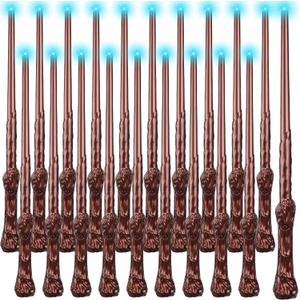Jerify 20 Pcs Light up Magic Wands for Kids, Wizard Wand Sound Light up Toys Bulk 14.6 Inch for Kids Girls Boys Costume Cosplay Accessory Mexican Halloween Party Favors(Brown)