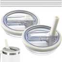 2-Pack Leak Proof Lid Replacement 40 oz, Only Fit for Stanley Quencher H2.0 Tumbler, Reusable Flip Straw Lid Top Cover for Stanley 40oz Cup Accessories, Replacement of Leaking Original Lids, Cream