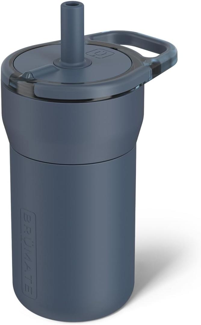 BrMate Leap 12oz 100% Leakproof Kids Tumbler with Handle and Silicone Soft Straw | Drop Resistant Silicone Sleeve | For Kids 4+ | Insulated Stainless Steel | Cup Holder Friendly | (Nightfall Blue)