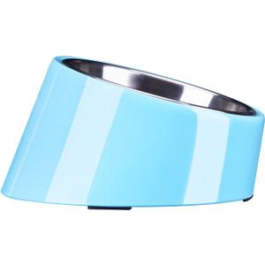 SuperDesign Mess Free 15 Slanted Bowl for Dogs and Cats, Tilted Angle Bulldog Bowl Dog Feeder, Non-Skid & Non-Spill, Easier to Reach Food S/0.5 Cup Blue