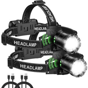 Headlamp Rechargeable 99,000LM Super Bright, 2pack LED Head Lamp with 3 Modes, 90Adjustable Head Lights for Forehead, IPX6 Waterproof HeadLamps for Camping Hiking