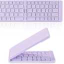 Foldable Mini Rechargeable Bluetooth Keyboard and Mouse Combo, 2.4G Wireless and Bluetooth,(Sync Up to 3 Devices), Ultra-Slim Travel Folding Keyboard for iPhone iPad Mac Android Windows iOS(Purple)