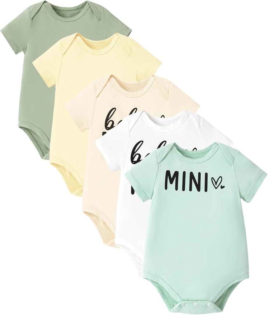 PATPAT Baby Bodysuits Supersoft Bamboo Viscose - Short Sleeve Boys and Girls - Newborn Infant Unisex Clothes Pack (0-3 Months, Mini Me)