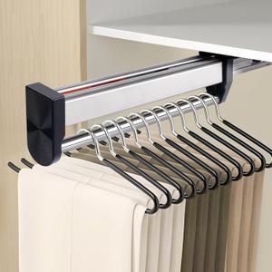 Pull Out Valet Rods for Closets, Clothes Hanger Rail Slide Out Adjustable Heavy Duty Stainless Steel Clothes Storage Hanger Rack for Pants Coats Top Mounted Wardrobe Pants Hanger(400mm/15.7inch)