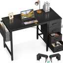 Casaottima 32-Inch Small Computer Desk with 4 Fabric Drawers  Home Office Desks with Storage, Writing Desk with Side Hook and Cloth Bag, Modern Study/Work Table for Bedroom and Small Space, Black (32 Inch, Black)