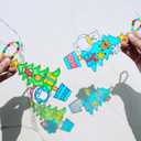 Winlyn 24 Sets Potted Christmas Tree Suncatchers Ornaments Decorations DIY Window Paint Art Suncatchers Winter Crafts Painting Kits for Kids Classroom Activities Art Project Party Favors