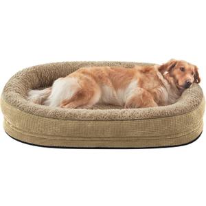 JOEJOY Orthopedic Dog Beds Large Sized Dog, XL Egg-Crate Memory Foam Pet Couch Bed with Bolster Sides, Waterproof Lining, Removable Washable Cover & Non-Slip Bottom, Light Brown