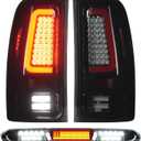 Tresound LED Tail Lights & 3rd Third Brake Cargo Lamp for GMC Sierra 1500 2007-2013 SLT, WT, SL, SLE, 2500 3500 HD 2007-2014 (Only for 3500HD with Single Rear Wheel Model), Chrome Housing Smoke Lens
