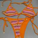 ZAFUL Women's Colorblock Stripes Triangle Halter Tied Cheeky Thong Bikini Set High Cut Two Piece Bathing Suit (S, 2-orange)