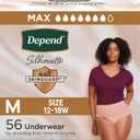 Depend Silhouette Adult Diapers, Incontinence & Postpartum Bladder Leak Underwear for Women, Maximum Absorbency, Medium, Pink, 56 Count (2 Packs of 28)