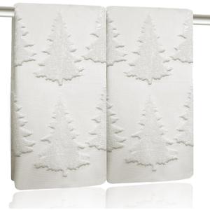 2 Pack Christmas Tree Hand Towels 100% Cotton Jacquard Holiday Kitchen Dish Towels Retro Neutral Beige Bathroom Towels Set Gift Seasonal Xmas Winter Bathroom Decor (Beige Christmas Tree)