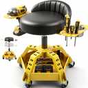 Rolling Shop Stool with Wheels, Garage Mechanic Stool with Backrest, Metal Heavy Duty Roller Mechanic Chair with Tool Tray, 5-Wheel Anti-tip Design,22"-26" Adjustable Height, 330 LBS Capacity