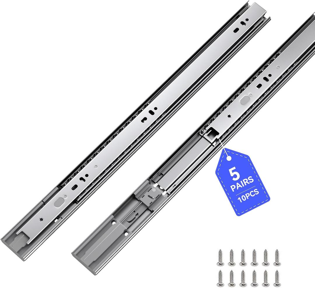 LONTAN 5 Pairs 20 Inch Soft Close Drawer Slides Side Mount Heavy Duty Cabinet Drawer Glides Ball Bearing Full Extension Kitchen Cabinet Rails 100 LB Capacity