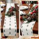 Christmas Table Runner Beige Christmas Tree Soft Plush Faux Fur Embroidered Tree Table Runner Seasonal Winter Kitchen Dining Home Decoration for Party Decor 13 x 72 Inch