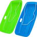 Toboggan Snow Sled for Adult and Kids-Durable Cold Resistant Flexible Design,Fits 1-2 Riders with Pull Rope & Handles for Winter Outdoor Sports-35 Inch (Green-Blue)