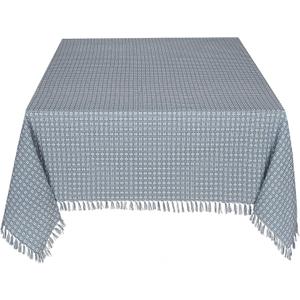 Table Cloth, Wedgewood Blue/White Woven Fringed, 100% Cotton Table Cover, Size 60x84 Inch, Suitable for Formal Dining, Everyday Meals and Casual Occasions.