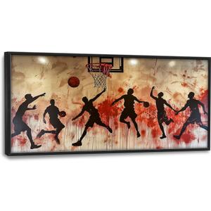 Flintis Large Basketball Sports Framed Wall Art Basketball Players Pictures Wall Decor Abstract Graffiti Canvas Painting Print Artworks Framed for Living Room Bathroom Master Bedroom 60L X 30W