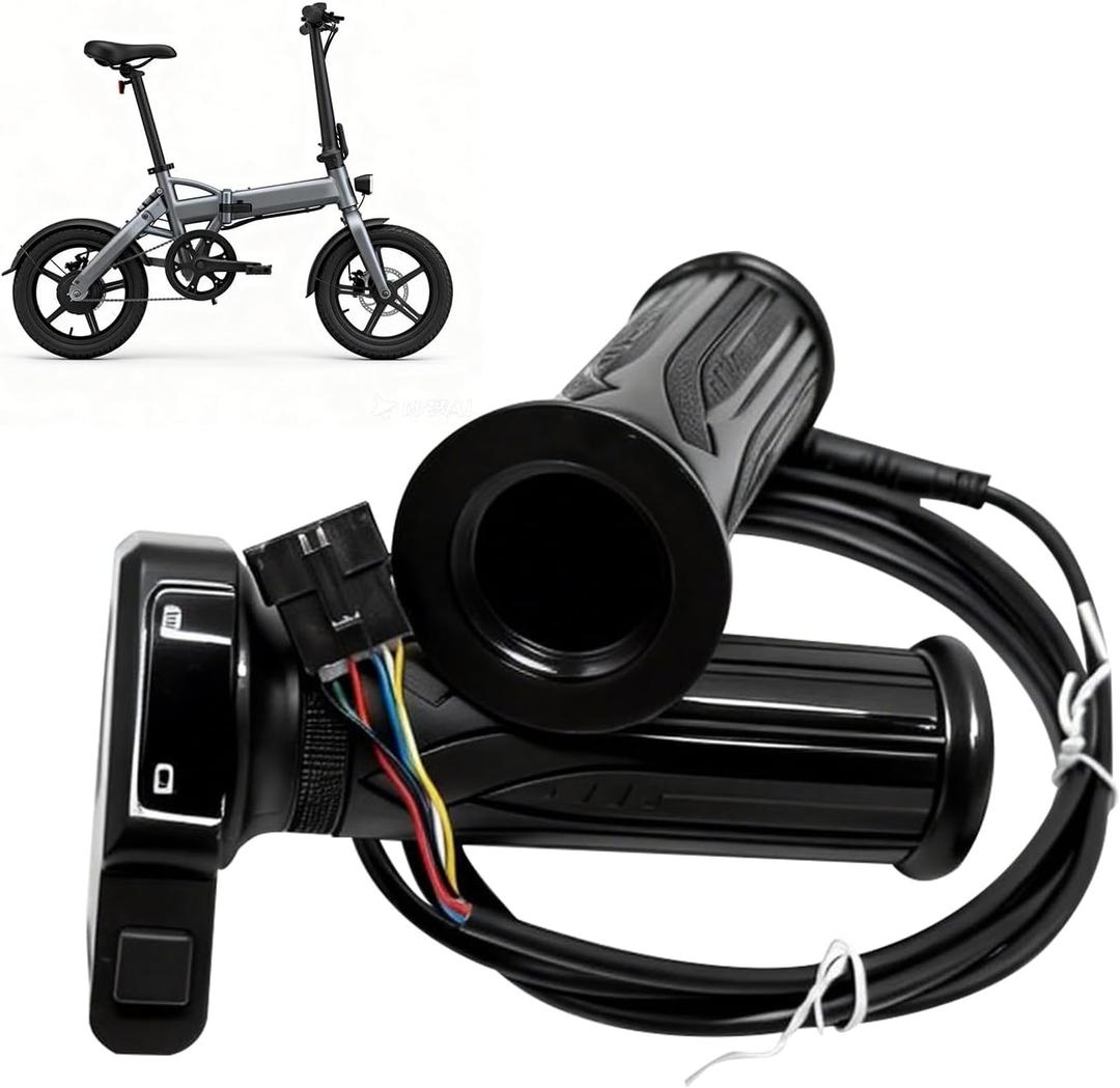1 Pair 48V Electric Bike Throttle Grip Replacement Parts Fit for Jetson Haze Folding EBike DYU Y16 Ebike with Cruise Control Button LCD Voltage Display, 6 Pin Male Plug