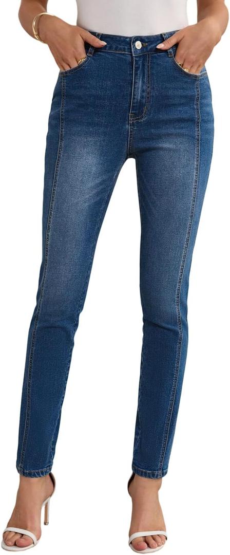 SHEWIN Women's Skinny Jeans Stretchy High Waisted Denim Jeggings Size 4-18 (Blue)