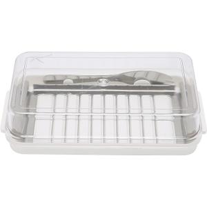 Butter Slicer Cutter, and Cheese Dividable Lid Airtight Preservation Container Box Stick Dish with for Fridge Easy Cutting Stainless Steel Cutter Style Case Various Sizes Wide Cream Keeper (White)