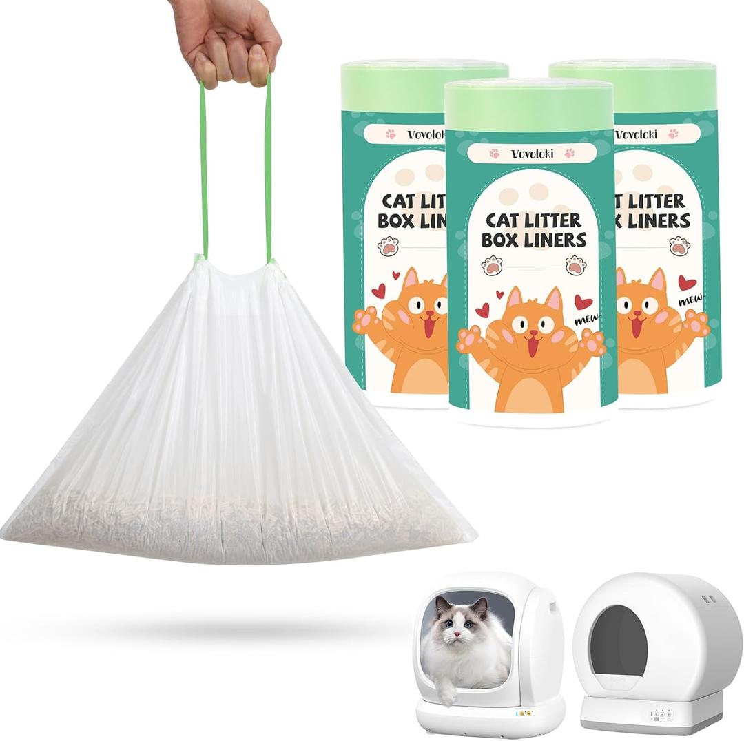 2 x 60 Count Cat Litter Box Liners Bag Compatible with Meo Want Self-cleaning Cat Litter Box MW-SC01 MW-SC02 MW-LR01, Leak-Proof Drawstring Bags - Heavy Duty Replacement Liners 18" x 12.6"