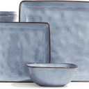 Famiware Dinnerware Sets for 8, Ocean Square 24-Piece Kitchen Plates and Bowls Sets, Microwave and Dishwasher Safe, Scratch Resistant, Blue
