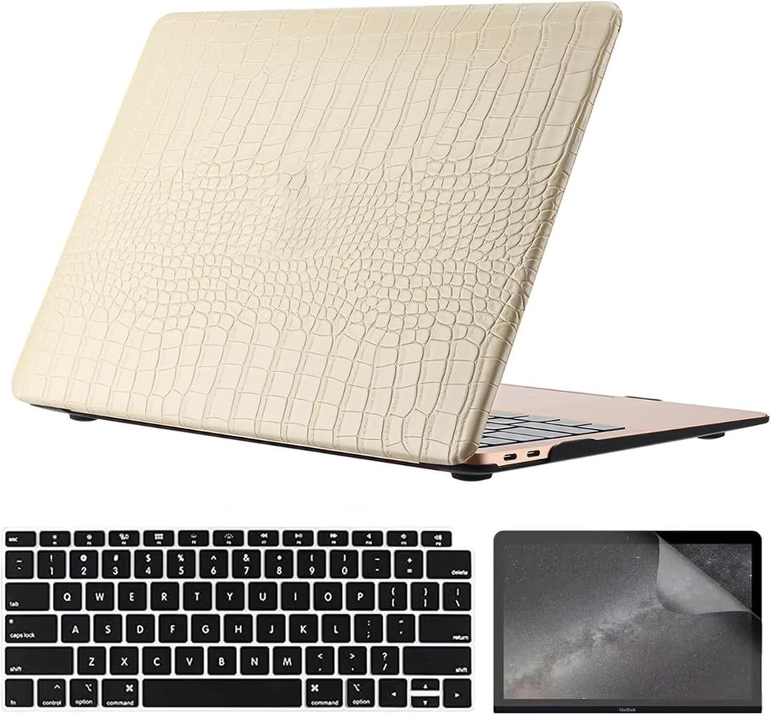 Compatible with MacBook Air 15 inch Case 2026-2023 Release M5 M4 M3 M2 Chip (Model A3448 A3241 A3114 A2941), Classic PU Leather Hard Case with Keyboard Cover & Screen Protector, Cream