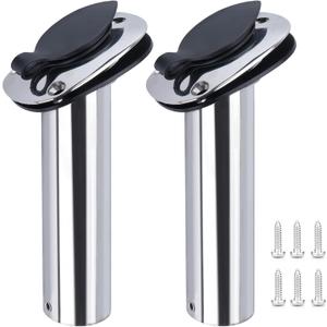 Hoffen 2Pcs Boat Stainless Steel Fishing Rod Holder Flush Mount 15/30/90 Degree with PVC Cap,Inner Tube and Gasket