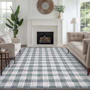 GarveeHome Machine Washable Area Rugs 8x10, Stain Resistant Non Slip Backing Low-Pile Checkered Rug Indoor Outdoor Carpet for Living Room Office Bedroom Dining Room Nursery Grey