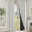 jinchan 100% Blackout Curtains 96 Inches Long for Bedroom, Boho Insulated Curtains Black Printed on Beige Geometric Drapes Back Tab Rod Pocket Room Darkening Retro Farmhouse Pattern 2 Panels