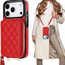 Bocasal Crossbody Wallet Case for iPhone 17 Pro, RFID Blocking PU Leather Zipper Handbag Purse Flip Cover, Kickstand Folio Case with Card Slots Holder Wrist Strap Lanyard 5G 6.3 Inch (Red)