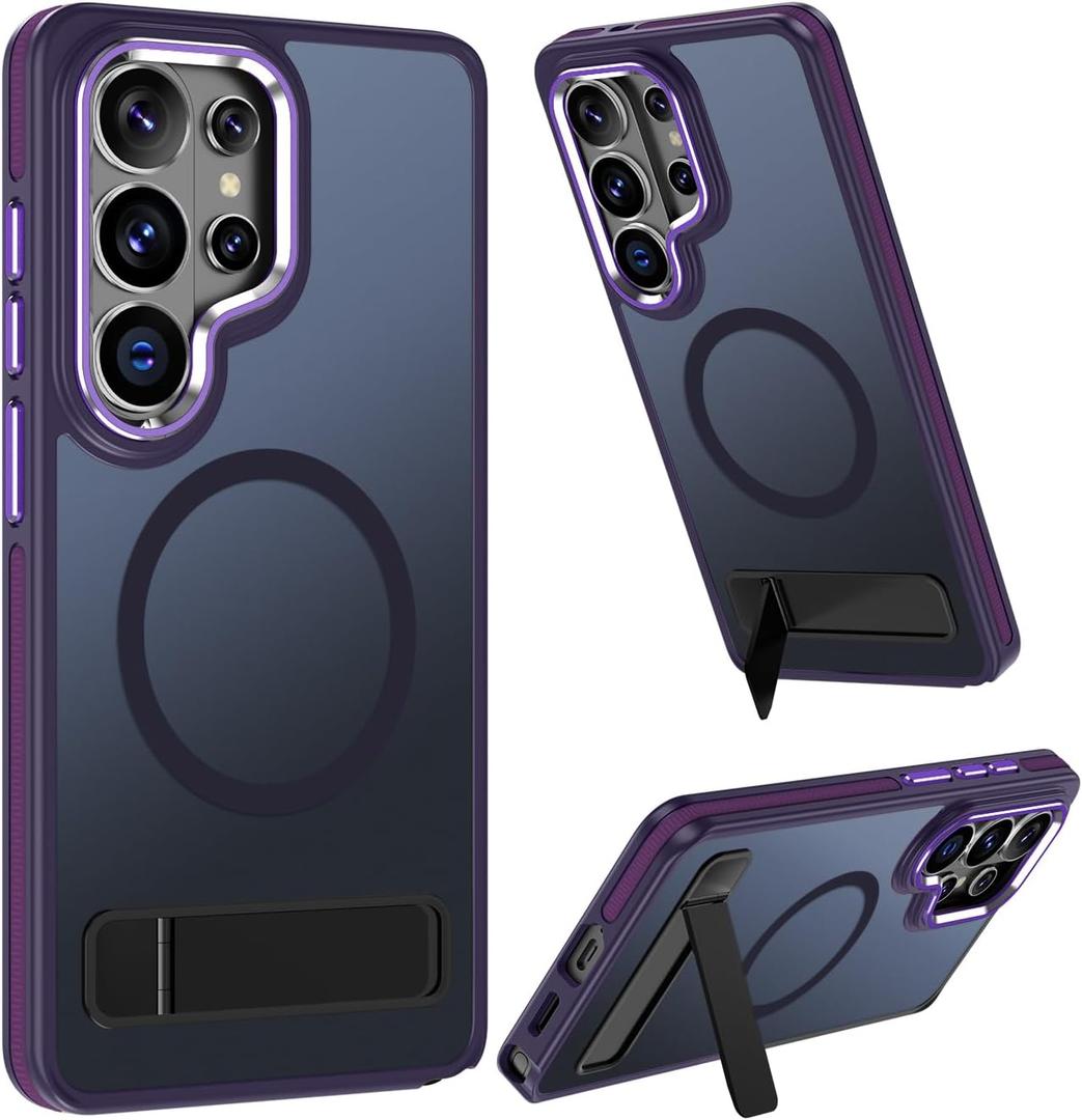MAKAVO Magnetic for Samsung Galaxy S26 Ultra Case with Stand, Compatible with MagSafe, Slim Translucent Matte Military-Grade Drop Protection Phone Cover, Purple