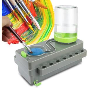 Paint Brush Cleaner Upgrade Painting Supplies, Painting Station with Drain, Strengthen Water Recycling Brush Rinser, Paint Brush Cleaner Tool for Acrylic, Watercolor and Water-Based Paints, Grey