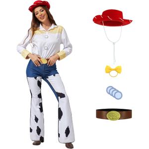 Costume for Women Classic Cowgirl Halloween Cosplay Hippie Outfit Adult Shirt Hat Pants Belt Set, 2XL