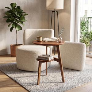 Round end Table with Lower Shelf,Dark Brown