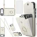 Asuwish Phone Case for iPhone 17 Air 6.5 inch Wallet Cell Cover with Tempered Glass Screen Protector Crossbody Wrist Strap Ring RFID Blocking Card Holder i Phone17 i17 17Air Women Men Girls Off White