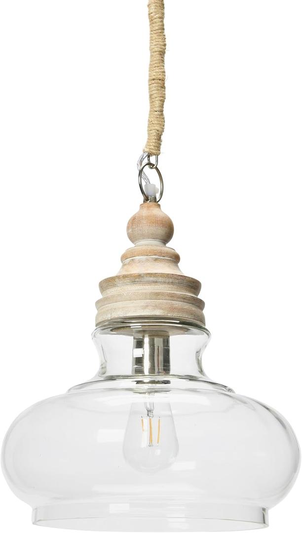 Creative Co-Op Glass & Mango Wood Ceiling Pendant Light (Brown)