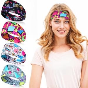 4 Pack 80s 90s Neon Vintage Headbands, Retro Soft Sport Sweatbands 90s Outfit Accessories for Women Men, Fashion Workout Hairband for Hip Hop Party Style Hiking Cycling Running