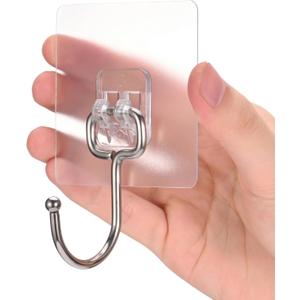 Large Adhesive Hooks, 12-Pack Sticky Hangers for Hanging Heavy Duty, Transparent Waterproof Oil-Proof and Rustproof, Towel and Coats Hooks for Bathroom,Kitchen Home and Office