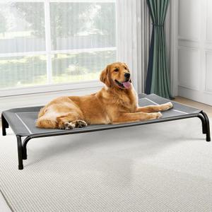 Elevated Dog Bed, Raised Outdoor Dog Bed for Large Sized Dog, Portable Cooling Pet Cot with Breathable & Washable Mesh, Indoor & Outdoor Pet Hammock with Skid-Resistant Feet. (L(43.30"x31.90"x8.00"), Grey)