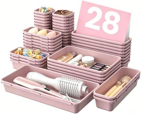 A-LuGei 【Military Grade Drawer Organizer, 【𝟱𝗦𝗶𝘇𝗲】 Makeup organizer, 【Holds 177 Items】 Bathroom Organizers and Storage, Organization and Storage, Desk Drawer Organizer for Vanity (Lilac)
