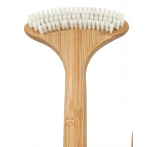 OWIIZI Back Scrub Brush for Shower,Stiff Boar Bristles Bamboo Curved Long Handle Antiskid Body Bath Brush for Back Use Wet or Dry,Deep Cleanse Large Surface Back Scrubber