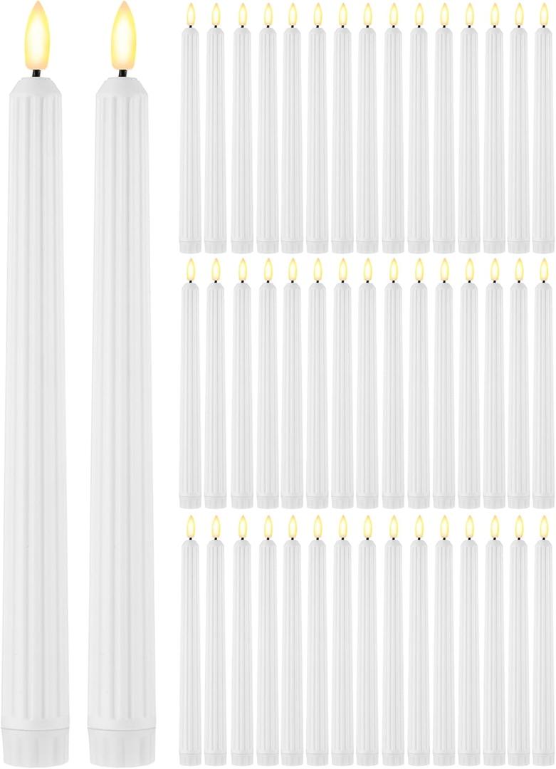 Funtery 48 Pcs Battery Operated Candles Bulk 11 Inch Roman Column Flameless LED Candles Flickering for Christmas Church Wedding Party(White, Romantic Style)
