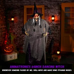 Animatronics 64 inch Dancing Witch Halloween Decorations - Sound Activated with Creepy Sound, Spooky Move, Light Up Eyes, Haunted House Scary Decor 